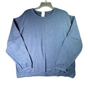 Hanes Her Way Premium Blue Heathered Crewneck Sweatshirt Casual XL Blue Cozy